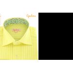 Chemise en lin jaune col à fleurs