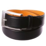 Ceinture en cuir noire, intérieur cuir jaune orangé