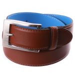 Ceinture en cuir marron clair, intérieur cuir bleu