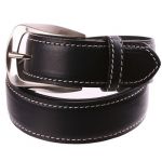 Ceinture en cuir bleu marine à surpiqures blanches