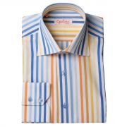 Chemise � rayures bleues, jaunes et oranges