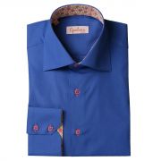 Chemise bleue � col int�rieur fleuri