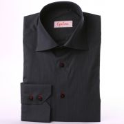 Grey slim fit shirt with red button holes and black buttons