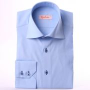 Blue slim fit shirt with a blue patterns ribbon on the collar