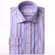 Slim fit shirt with pink, blue, white and red stripes