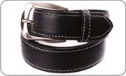 Navy blue leather belt with white selvedges