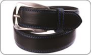Black leather belt with blue selvedges