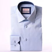 Light blue shirt with navy blue floral collar and cuffs