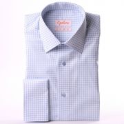 White and blue checked french cuff shirt