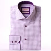 Lilac and white checked shirt with purple patterns collar and cuffs
