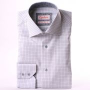 White and grey checked shirt with grey floral collar and cuffs