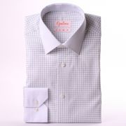 White and grey checked shirt with white collar and cuffs