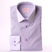Lilac with purple stripes shirt, white collar and cuffs