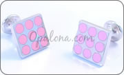 Square cufflinks with pink enamel dots