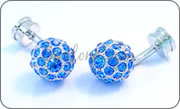 Ball cufflinks with blue and white crystals