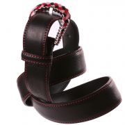 Ceinture en cuir noire à surpiqures rouges boucle arlequin