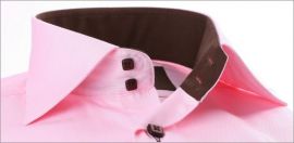 Chemise rose � col, boutons et poignets marrons