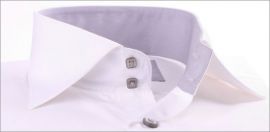 Chemise blanche � col, boutons et poignets napolitains gris