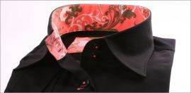 Chemisier noir � manches courtes, col � motifs saumons