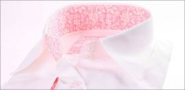 Chemisier blanc manches 3/4, col � motifs fleuris roses