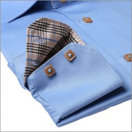 Blue french cuff shirt with a Prince of Wales collar