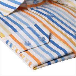Chemise � rayures bleues, jaunes et oranges