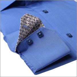Chemise bleue fonc�e col interieur � motifs