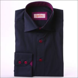 Navy blue slim fit shirt with fushia and navy blue collar and fushia collar