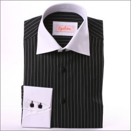 Black with white stripes shirt, white collar and napolitan cuffs
