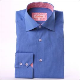 Blue with pink flourished collar and cuffs slim fit shirt