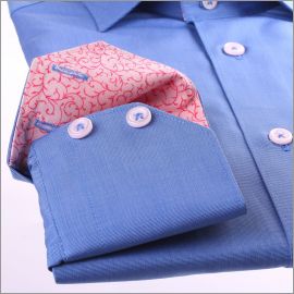Blue with pink flourished collar and cuffs slim fit shirt