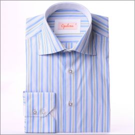 Blue, white and green striped slim fit shirt