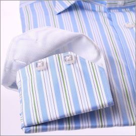 Blue, white and green striped slim fit shirt