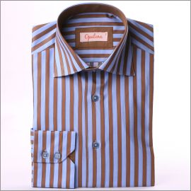 Blue and brown striped slim fit shirt