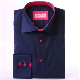Navy blue with dark pink collar, cuffs and buttons slim fit shirt