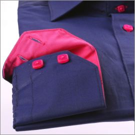 Navy blue with dark pink collar, cuffs and buttons slim fit shirt