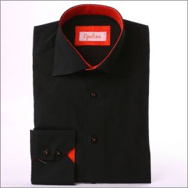 Black with orange patterns collar and cuffs slim fit shirt
