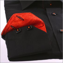 Black with orange patterns collar and cuffs slim fit shirt