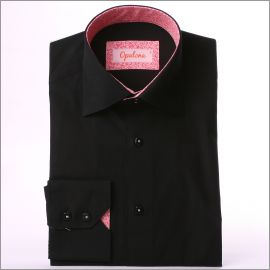 Black with pink flourished collar and cuffs slim fit shirt