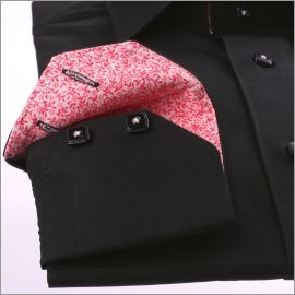 Black with pink flourished collar and cuffs slim fit shirt
