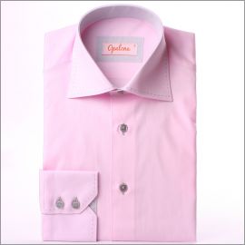 Pink with grey collar, cuffs and selvedge slim fit shirt
