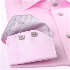 Pink with grey collar, cuffs and selvedge slim fit shirt