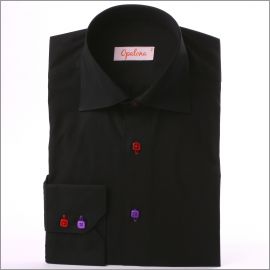 Black slim fit shirt with purple and red buttons