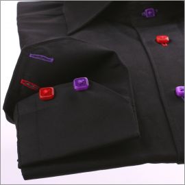 Black slim fit shirt with purple and red buttons
