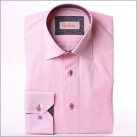 Pink slim fit shirt with grey patterns collar and cuffs