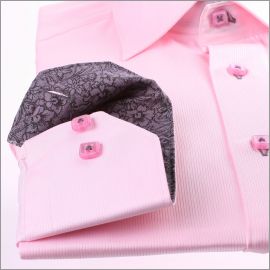Pink slim fit shirt with grey patterns collar and cuffs