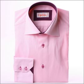 Pink shirt with purple collar and cuffs