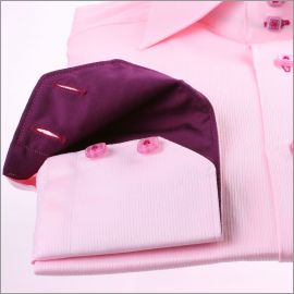 Pink shirt with purple collar and cuffs