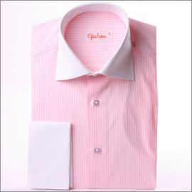 Pink and white stripes french cuff shirt with white collar and cuffs