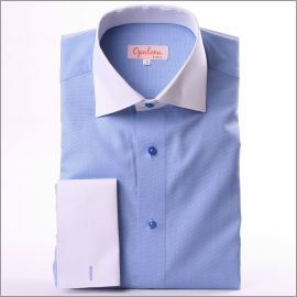Blue french cuff shirt with white collar and cuffs